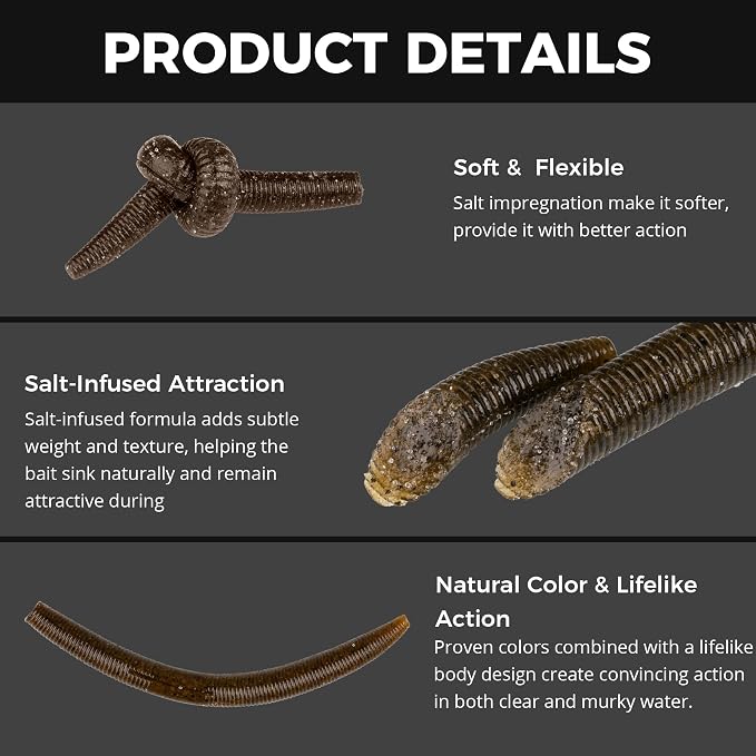 4"/5" Senko Worms Kit, Salt Impregnated Soft Plastic Lures | 30/50/78/100 Wacky Worms for Bass Fishing, Freshwater & Saltwater Applications,Artificial fishing bait