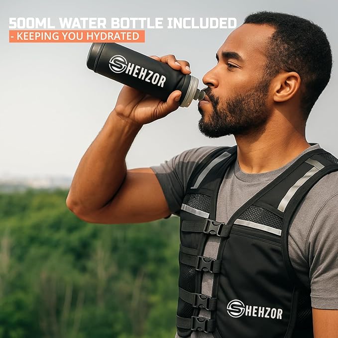 SHEHZOR Hydration Running Vest + 500ml Soft Flask | 9-Pocket Zero-Bounce Trail Running Backpack | Breathable Mesh Tactical Chest Rig for Marathons, Hiking | Unisex Adjustable