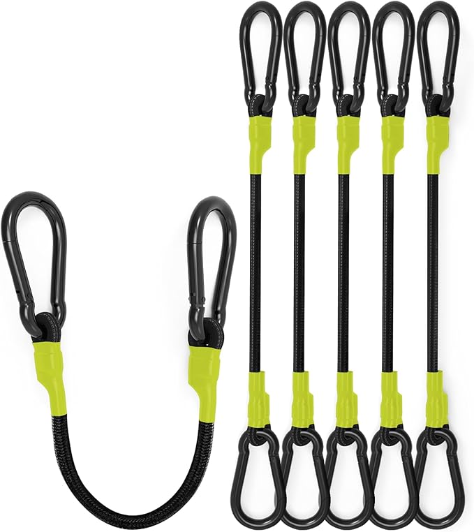 8 Pcs 24 Inch Heavy Duty Carabiner Bungee Cord Outdoor with 190 Lbs Max Break Strength, Black/Yellow Bungee Straps with Upgraded Carabiner Hooks for Luggage Rack, Cargo, Hand Carts, Bike, Camping, etc