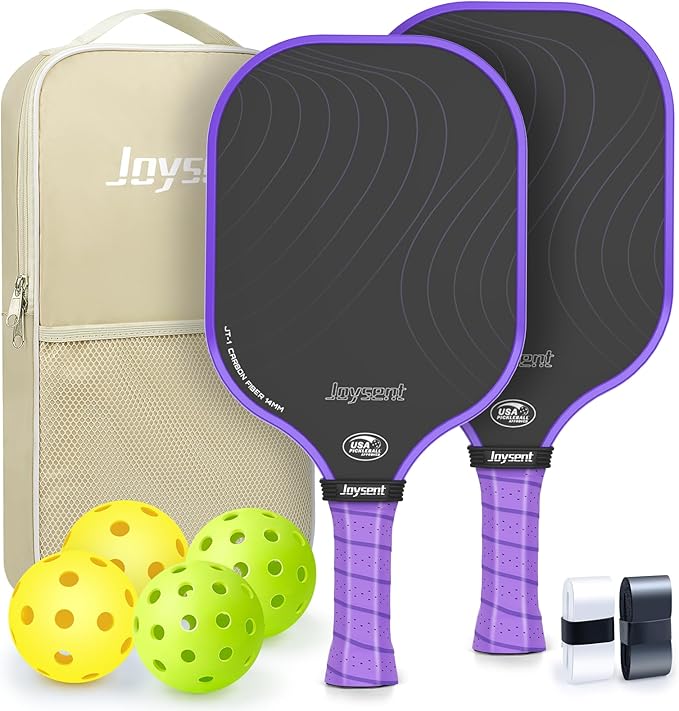 Pickleball Paddles Set, USAPA Approved Carbon Fiber Pickleball Set of 2 with Beginner Pickleball Rackets, Indoor Outdoor Pickle Balls for Adults Men Women, JT-1