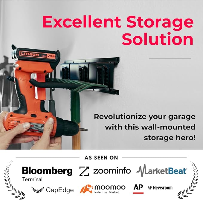 TIDYME Garage Tool Organizer Wall Mount - 80 inches - Sturdy Storage Rack with Adjustable Hooks, Anti-Rust - Easy Installation, 500lbs Capacity - Garden Tool Organizer (05 Racks & 10 Hooks)