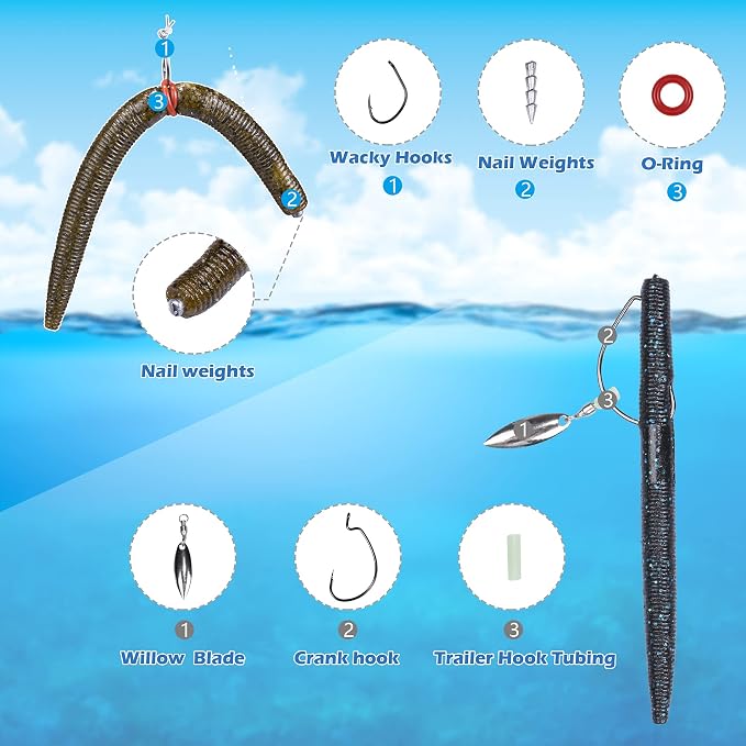 4"/5" Senko Worms Kit, Salt Impregnated Soft Plastic Lures | 30/50/78/100 Wacky Worms for Bass Fishing, Freshwater & Saltwater Applications,Artificial fishing bait
