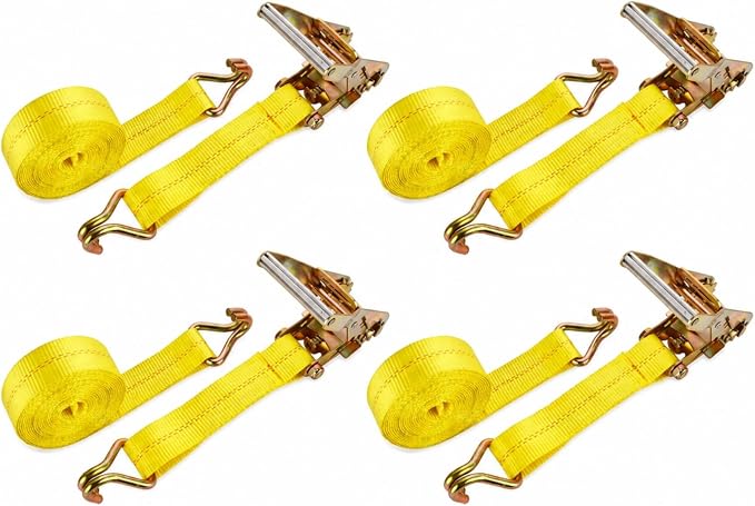 RHBLME Ratchet Straps Heavy Duty Pack of 4, 2 Inch Ratchet Straps with Double J Hook, 16.4 Ft Tie Down Straps for Securing and Moving Cargo, Motorcycles, 10000 LBS Break Strength