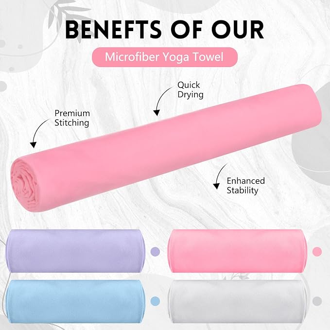 Breling 4 Pack 72" x 24" Hot Yoga Towel Non Slip Microfiber Mat Towel Sweat Absorbent Soft Pilates Mat Essentials for Hot Yoga Pilates Exercise(Purple, Pink, Blue, White)