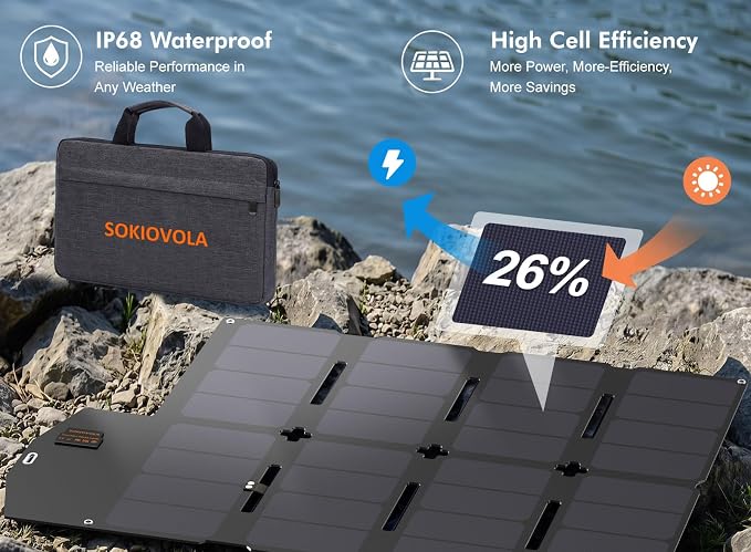 SOKIOVOLA 100W Portable Solar Panel MC-4 Foldable Solar Panel Charger Kits 18V IP68 Waterproof Lightweight and Compact for Small Power Station RV Travel Outdoor Activities