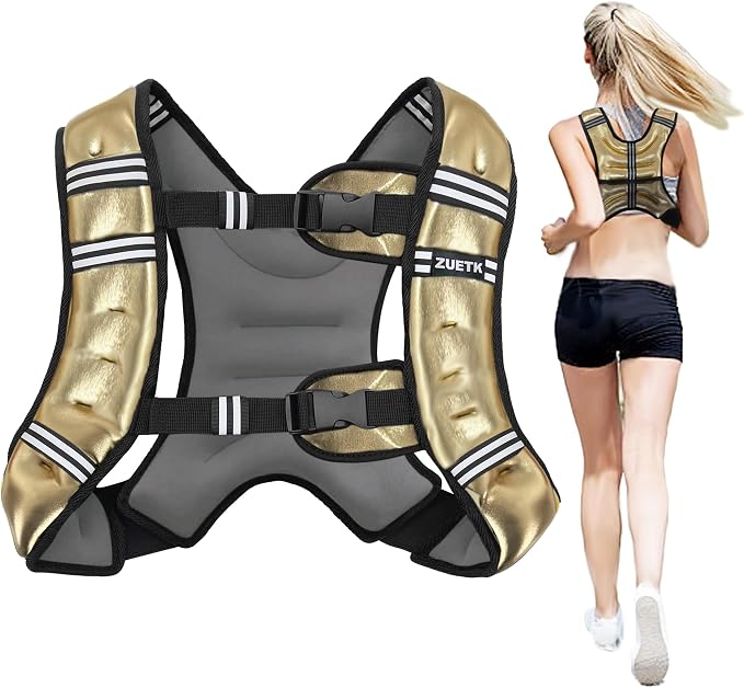 ZUETK Weighted Vest, 6lb/8lb/12lb/16lb/20lb/25lb/30lb Weight Vest with Reflective Stripe, Weighted Vest for Men Women Workout Equipment for Strength Training, Running, Jogging, Fitness, Weight Loss