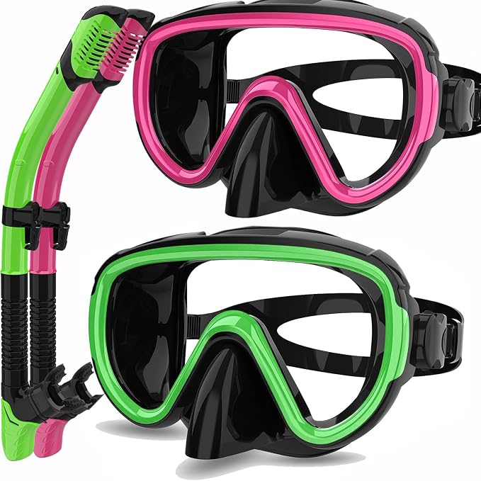 Snorkeling Gear for Adults 2-Pack | Anti-Fog & Anti-Leak Snorkeling Mask | Breath-Free Dry Snorkel | 180° Panoramic View with Quick-Dry Bags