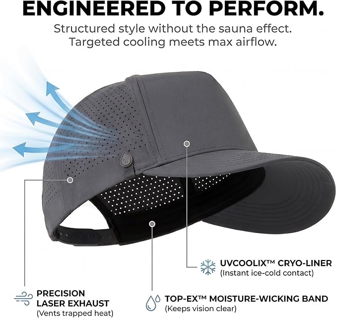 TOP-EX Performance Baseball Hat for Men Water Resistant Golf Cap Running Cooling Snapback Laser Perforated