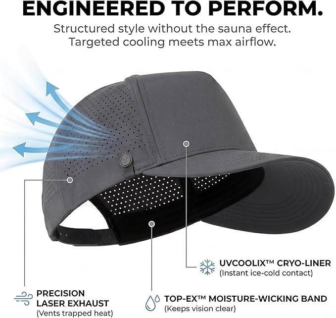 TOP-EX Performance Baseball Hat for Men Water Resistant Golf Cap Running Cooling Snapback Laser Perforated