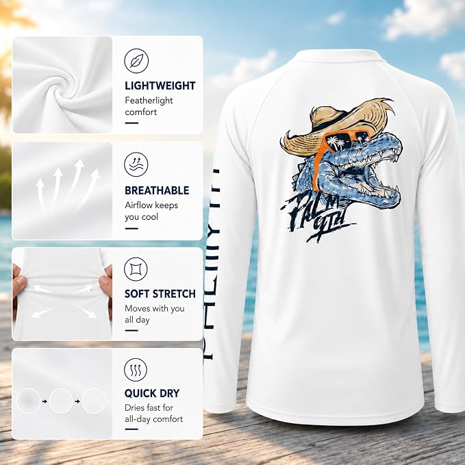 Palmyth Fishing Shirts for Men Long Sleeve UPF 50+ T Shirt Sun Protection | Quick Dry, Sun Protection, Myth-Cool Fabric, Fish Print, Moisture Wicking, Stretchy, Breathable, Fishing,Boating,Outdoor Wear