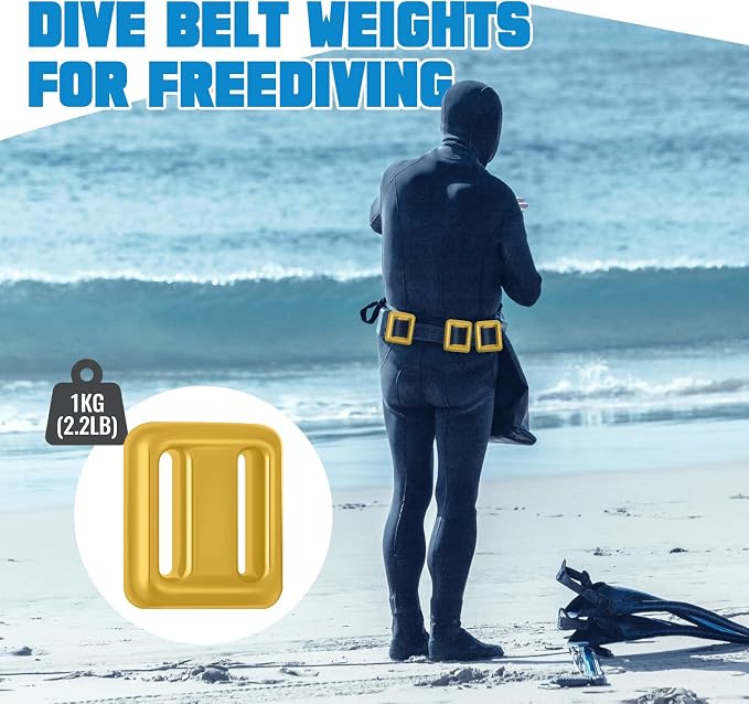 Tellegloww 4 Pcs 2.2 lb Dive Weights Belt for Scuba Diving Coated Dive Weights Nylon Dive Belt with 1 Metal Quick Release Buckle for Free Diving Spear Fishing