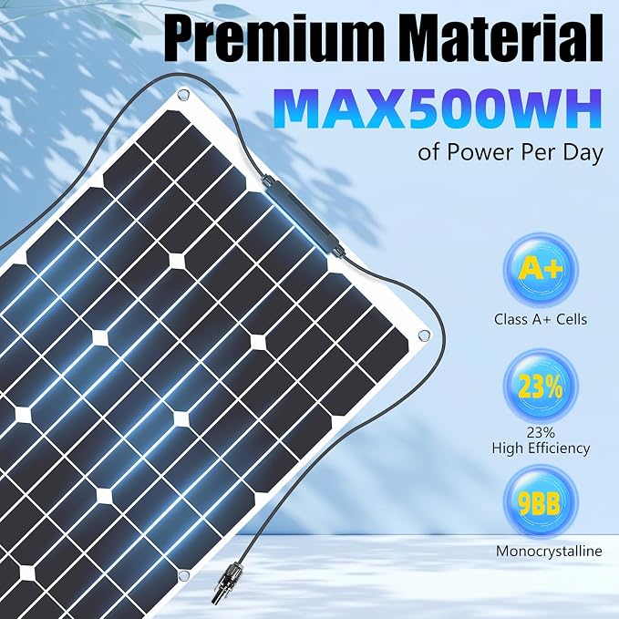 KEPEAK 100W Solar Panel Flexible, Ultra Lightweight 100 Watt Flexible Solar Panel for RV, Waterproof Monocrystalline RV Solar Panel for Off-Grid Marine Camping Van Boat Trailer