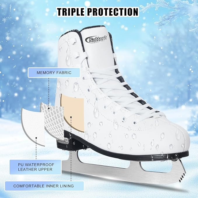 Nattork Womens Figure Ice Skates,Ice Skates with Stainless Steel Blade,Lace Up Figure Skate Ice Hockey Skates for Outdoor,Ice Skate Shoes for Women Size 6 7 8 9 10 11
