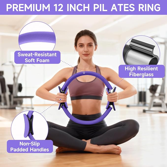 SANLIKE Home Pilates Essentials Kit for Women, Pilates Equipment Ring and Ball Set, 12'' Magic Circle, Yoga Ball,8 Resistance Bands Premium Accessories Kits for Starter Toning Workouts at Home