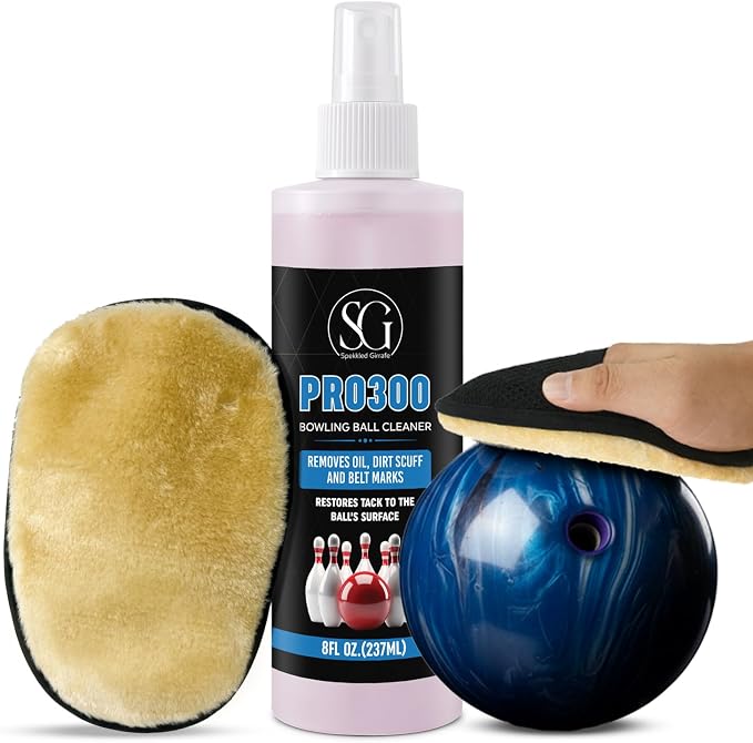 Bowling Ball Cleaner Spray - Oil, Scuff, and Belt Mark Cleaner Restores Tack, Prolongs Lifespan of Ball - EPA Safer Bowling Ball Restoration - Bowling Accessories - 8FL Oz
