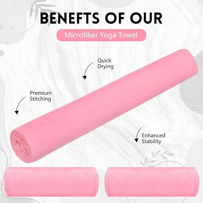 Breling 4 Pack 72" x 24" Hot Yoga Towel Non Slip Microfiber Mat Towel Sweat Absorbent Soft Pilates Mat Essentials for Hot Yoga Pilates Exercise (Pink)