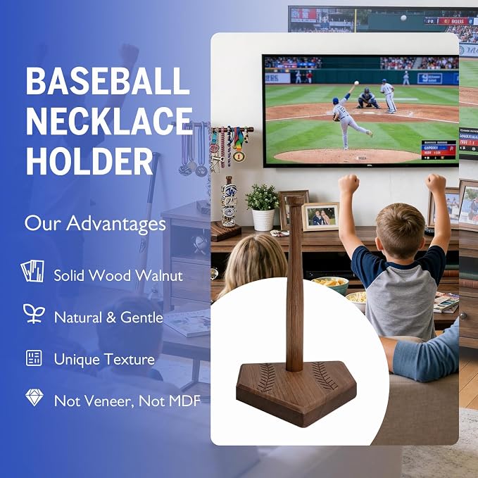 Walnut Wooden Baseball Softball Championship Ring Holder, Softball Ring Organizer Display, Solid Wood Baseball Ring Holder Gift for Boys Girls, Baseball Accessories Storage - Single
