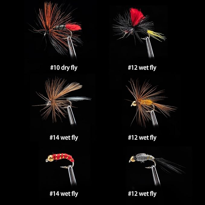 Goture Fly Fishing Flies Kit,25pcs/30pcs/100pcs Fly Fishing Lures,Dry Flies Wet Flies Streamers Nymphs Flies, Fly Fishing Assortment Kit for Bass Trout Salmon Fishing