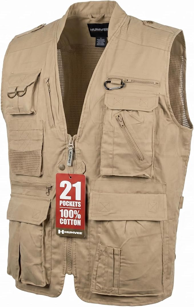 Humvee Utility Vest with 21 Pockets -Travel, Safari, Hunting, Camping, 100% Cotton, Tactical Jacket for Men & Women