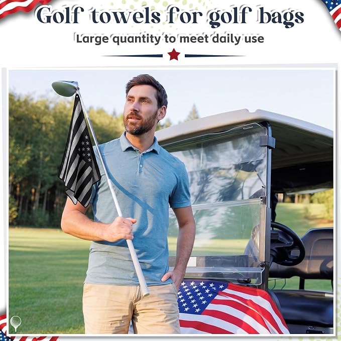 Batiyeer 3 Pack American Flag Caddy Golf Towels Summer Gifts Large 4th of July Caddy Towel for Bags 16 x 24 Inch Microfiber Waffle Pattern with Carabiner Clip Ultra-Absorbent Golfing Gear for Men