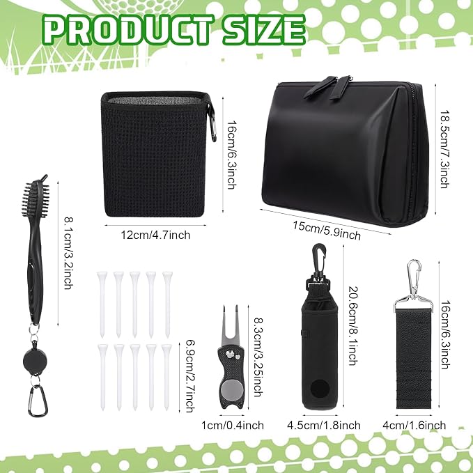 Duraaamo 21 Pcs Golf Accessories Kit Include Double Layer Cleaning Pouch Golf Ball Bag Storage Bag Tee Holder Divot Tool Cleaner Brush 10 Tees 4 Markers Alignment Tool for Dad Men Women Gifts