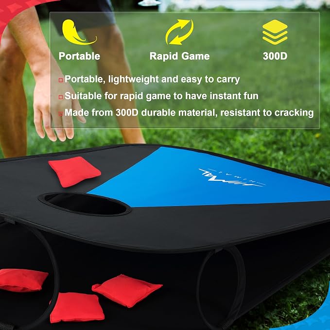 Himal Portable Cornhole Board Set with 8 Toss Bags and Carrying Case, Foldable 3 x 2 Ft Outdoor Lawn Toss Boards for Backyard, Camping, Tailgating and Beach Activities