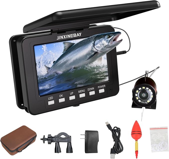 Underwater Fishing Camera,Portable 5" Ice Fishing Camera Underwater, USB-C Charge, 3-Grade IR Lighting, 4X Zoom, 1000TVL Ice Fishing Fish Finder for Boat Lake Kayak Ice Fishing