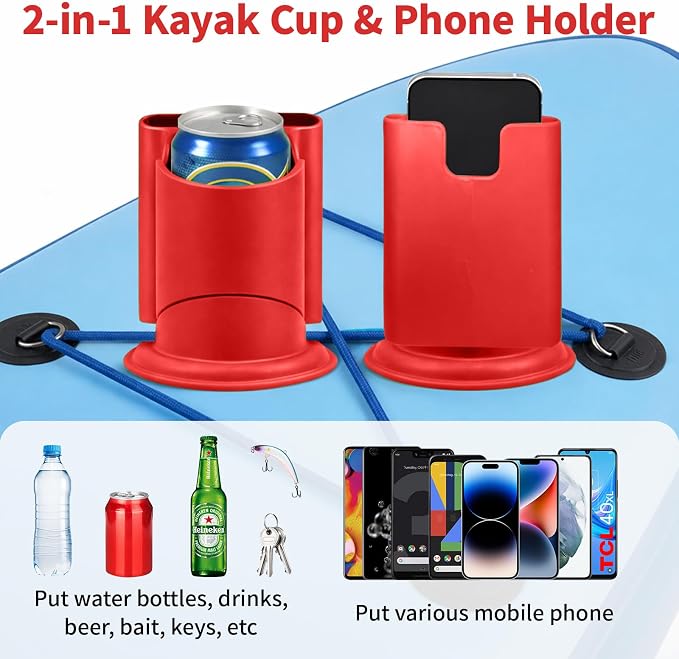 Premium 2-in-1 Paddle Board Cup Holder, Non-Slip Kayak Drink and Phone Holder with Secure Lock System, Universal Cup Holder for SUP, Boat, Surfboard, Canoes, Paddleboard Accessories (Orange)