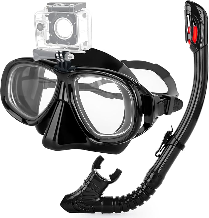 Snorkeling Gear for Adults Youth, Nearsighted Anti-Fog Diving Mask & Silicone Dry Snorkel for Scuba Diving Spearfishing Freediving