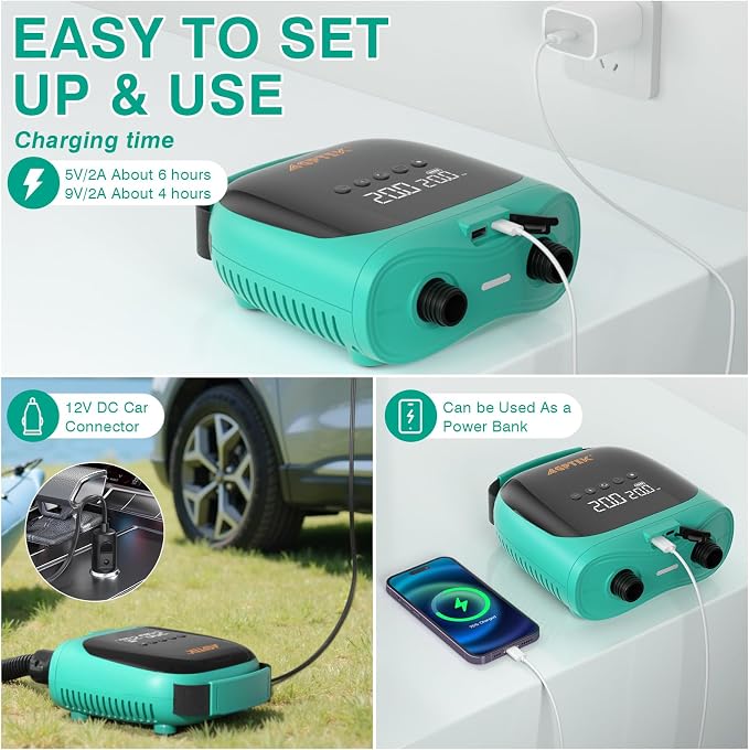 AGPTEK Paddle Board Pump Electric Sup Air Pump 20PSI Portable, Auto-Off 12V DC Car Connector for Inflator & Deflator Inflatable Stand up Paddle Boards,Boats,Inflators