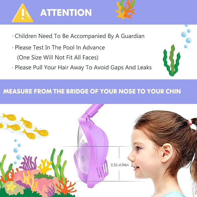 Kids Snorkel Mask Full Face, Snorkeling Gear for Kids with Camera Mount, 180 Degree Panoramic View Snorkeling Set Anti-Fog Anti-Leak