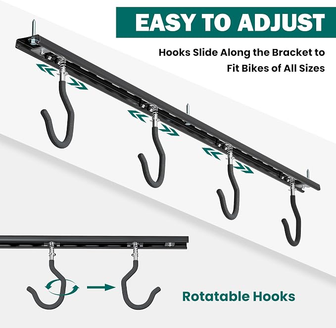 EVERHANGER Ceiling Bike Storage Racks for Garage, Indoor Bike Storage Hanger with Adjustable Bike Hooks for 4 to 8 Bikes
