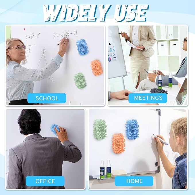 Fuyoooo 6 Pack Whiteboard Cleaner 3.4 Fl oz White Board Cleaning Spray Dry Erase Board Cleaner with Microfiber Shag Whiteboard Eraser Removes Stubborn Marks from Chalkboard (Pastel)