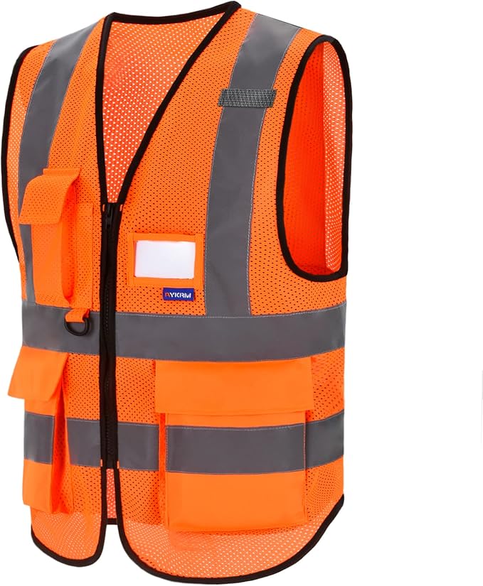 A-SAFETY High Visibility Mesh Safety Reflective Vest with Pockets and Zipper,Hi Vis Viz Reflective Safety Vest(Orange Mesh XXXL)