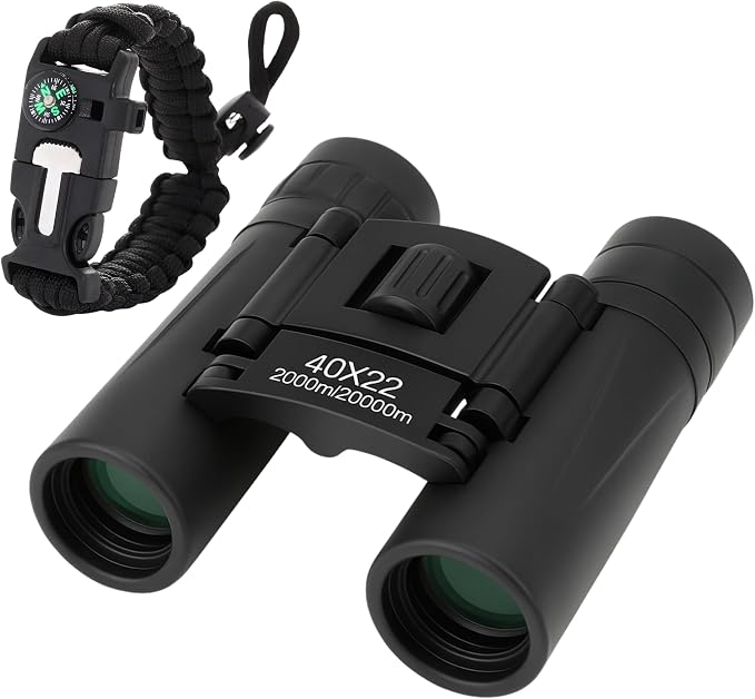 Binoculars with Compass 7 in 1 Survival Paracord Bracelet, Fire Starter, Compass, Whistle, Outdoor Ultimate Tactical Gift for Kids, Men, Scouts Gift for Him/Her, Spyglass, Birthday Gift