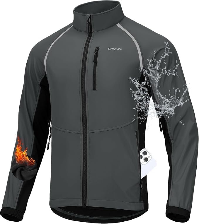 Bikewa Men's Winter Cycling Jackets Thermal Warm Water Resistant Bike Running Windproof Jacket