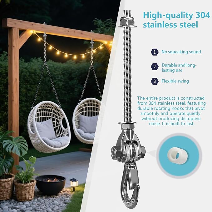 Heavy Duty Swing Hanger 180° with Stainless Steel Swing Hook 800LBS Capacity Playground Swing Seat Hardware Hammock Chair Porch Swing