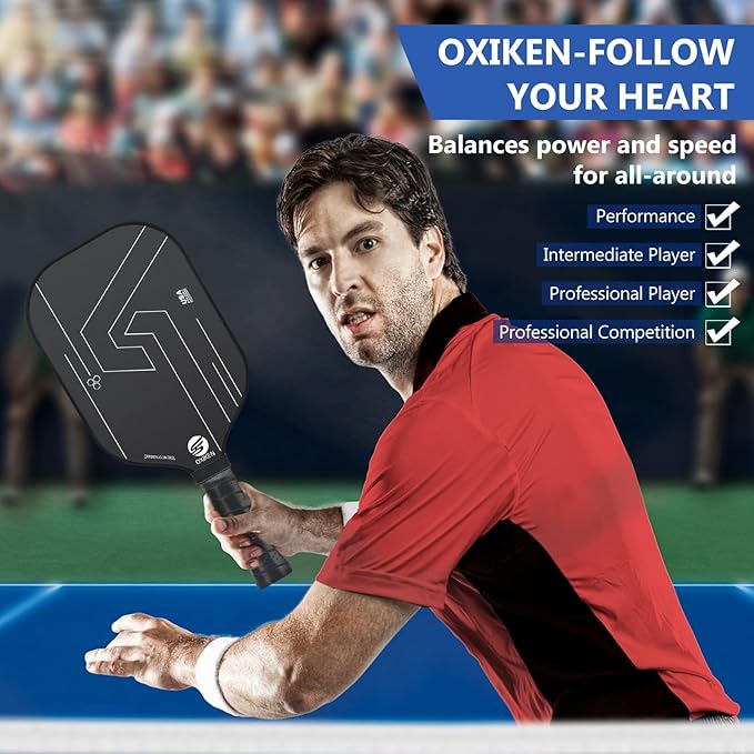 OXIKEN 16 mm Pickleball Paddles 2026 USAPA Approved T700 Carbon Fiber Pickle Paddle (CFS), High Grit & Spin, Honeycomb Core, 5.5” Elongated Handle, Anti Slip Sweat Absorbing Grip with Cover Case