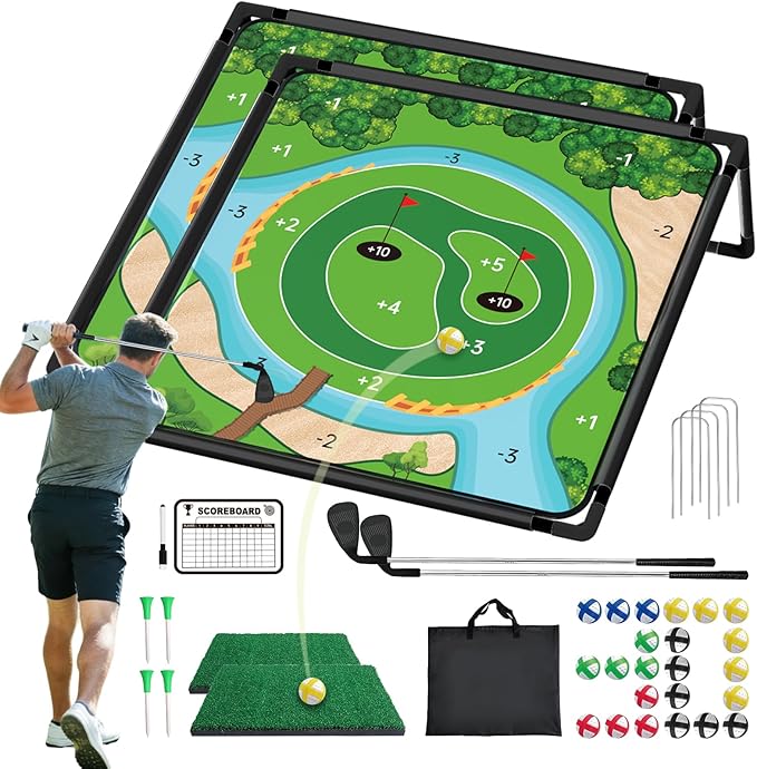 Golf Chipping Game - Portable Golf Practice Set for Indoor & Outdoor Lawn Play! Enjoy Backyard, Beach & Office Parties - Fantastic Golf Gifts for Men+ 2Golf Clubs-2 Pack