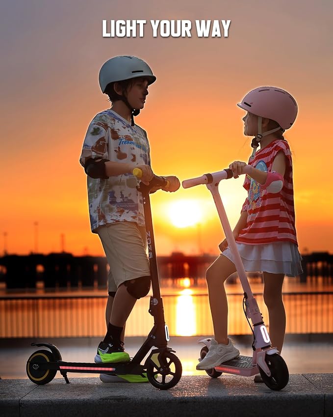 ZDZA ZK01 Electric Scooter for Kids Ages 6–12, Foldable & Lightweight, Adjustable Speed (5/8/10 MPH), LED Display, Kids' Electric Scooter with Headlights & Ambient Lighting