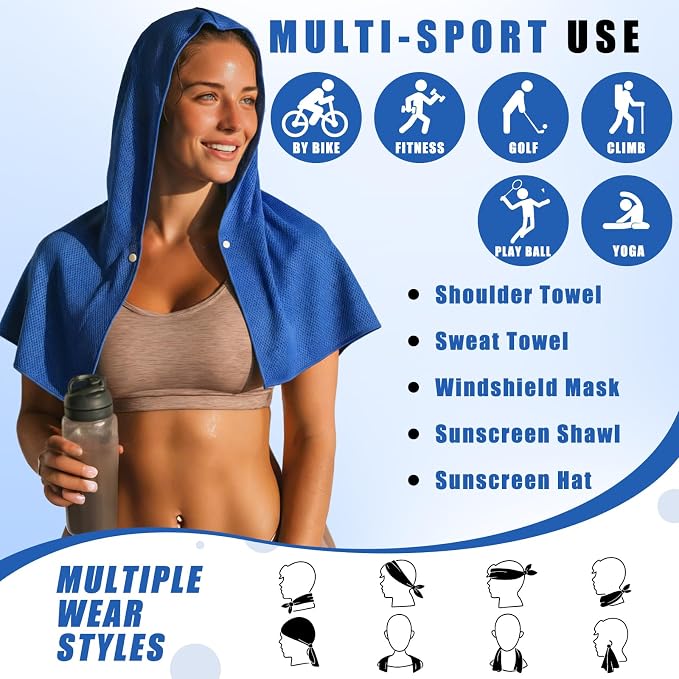 Breling 10 Pack Cooling Hoodie Towels, UPF 50 Sun Protection & Instant Cooling Towels Hoodie for Neck and Face Head Wrap for Hot Weather Sport, Gym, Camping Summer Outdoor Activity(Navy Blue)