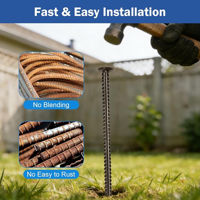 4 Pack Rebar Stakes - 5/8 Diameter Heavy Duty Metal Stakes with Chisel Point Ends, Ground Stakes for Yard and Camping, Tree Stakes Supports