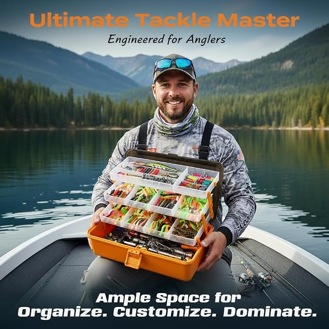 557Pcs Large 4-Tray Tackle Box with Tackle Included - Professional Fishing Gear Kit with Fish Gripper, Pliers, Hook Remover - Bass Fishing Lures Set, Gift for Men Kids