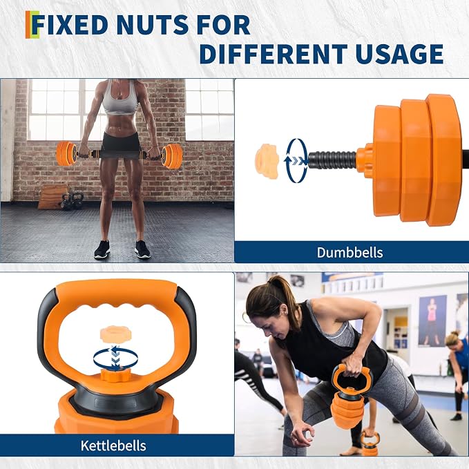 Garvee 4-In-1 Adjustable Dumbbell Set (44/66/88LB) - Convertible to Barbell, Kettlebell & Push Up Stands, Home Gym Equipment for Men & Women, Space Saving Weights with PVC Coating
