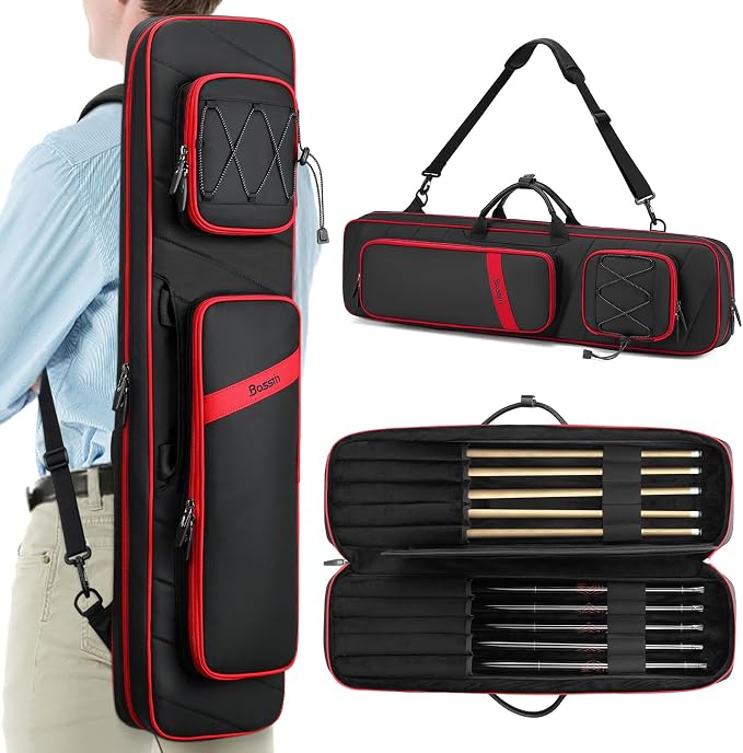 BOSSTIN Pool Cue Case, 3x4 / 5x5 Pool Stick Billiard Cue Accessories Soft Padded Bag Case