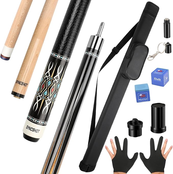 Professional Pool Cue Stick with Hard Case, 58" Canadian Maple Billiard Cue & 12.5mm Multi-Layer Rainbow Tip, Pool Cue Set with 3 Accessories, 19/20/21oz Billiard Stick (Selectable)
