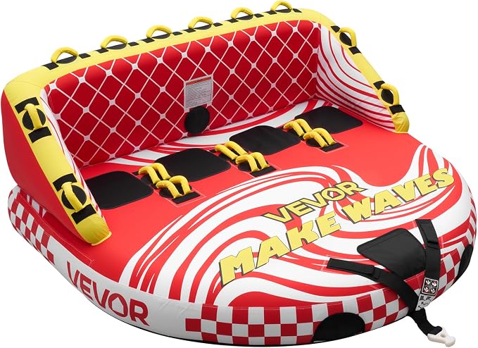 VEVOR Towable Tubes for Boating, 4-Rider Inflatable Towable Tube for Boat to Pull, 680 lbs Capacity Water Sports Boating Tubes - with Full Nylon Cover, Dual Tow Points, Safety Valve & Padded Handles