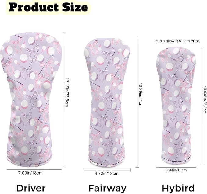 Rnyleeg Golf Club Head Covers for Women Driver Head Cover Leather Fairway Wood Headcover Hybrid Headcovers for Golf Clubs