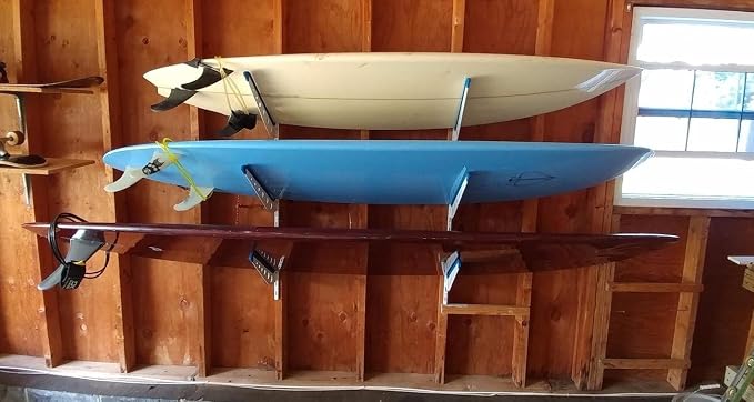 StoreYourBoard Metal Surfboard Storage Rack, 4 Surf Adjustable Home Wall Mount