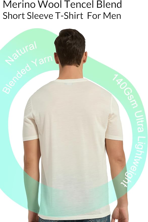 Merino Wool & Tencel Blend T Shirt for Men, Redefined Softness, Lightweight Comfort